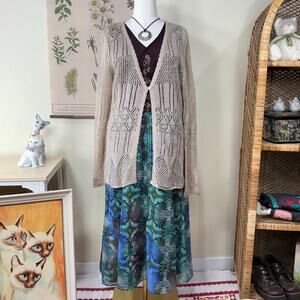 90s Y2k Open Knit Mohair Cardigan Sweater Forest Fairy Grunge Coquette Dolly 2X